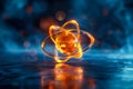 Picture of a spinning golden atom created with Generative AI technology