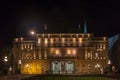 Main facade of stari Dvor, the City Hall of Belgrade, also called skupstina, at night. It is the seat of the municipal