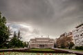 Main facade of stari Dvor, the City Hall of Belgrade, also called skupstina, during a cloudy rainy afternoon. It is the seat of Royalty Free Stock Photo