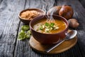 Picture Steaming hot soup on rustic wooden table, comfort food photo Royalty Free Stock Photo