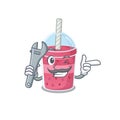 A picture of strawberry bubble tea mechanic mascot design concept