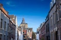 Sint Matthiaskerk church in a typical street in the city center of Maastricht, old street with residential buildings. Church of Royalty Free Stock Photo