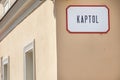 Street sign of Trg kaptol, meaning Kaptol Square in Croatian language. it is the center of Gornji grad, the upper town of downtown Royalty Free Stock Photo