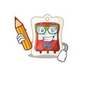 A picture of Student blood bag character holding pencil