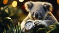 Picture a suave koala in a cashmere turtleneck sweater, accessorized with a platinum watch Royalty Free Stock Photo
