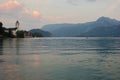 Sunset on the shore of Lake St. Wolfgang, Austria Royalty Free Stock Photo