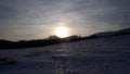 Sunset on snow land