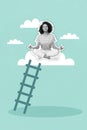Picture surreal magazine collage of peaceful young lady meditate reach high level calmness special breathing yoga
