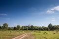 Panorama of Ilok with the the Sveti Ivan Kapistran church, in the franjevacki samostan convent in front of a field. Ilok is the