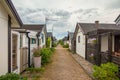 Picture of Swedish wooden summer houses with entrances Royalty Free Stock Photo