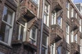 Picture of symetric house facade made of clinker bricks with balconies