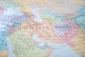 Syria, Iraq, Iran and Afganistan on a Blurry and Colorful Middle East Map Royalty Free Stock Photo