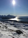Winter and sunny in the mountains in Gildeskaal in the North of Norway Royalty Free Stock Photo