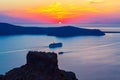 Fiery sunset over Aegean Sea from Imerovigli Santorini Greece Royalty Free Stock Photo