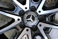 Close up of a CLA coupe mercedes wheel with alloy wheels and Continenal tire.