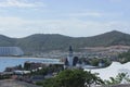 Nha Trang, Viet Nam - 13 July,2015: Beautiful landscape with castle, mountain, sea and blue sky Royalty Free Stock Photo