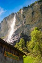 Sun shining on the Staubbach fall Berner Oberland, Switzerland