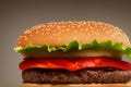 Picture of tasty hamburger with greens, classic fast food item