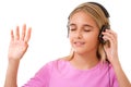 Picture of teenage lovely girl with headphones listening music