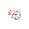 A picture of teeth cartoon design style speaking on a megaphone