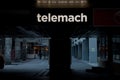 Logo of Telemach operator in front of their office for Ljubljana. Telemach is the third largest phone operator in Slovenia