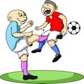 A soccer player kicks the opponent`s crotch