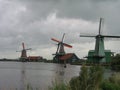 Three dutch windmills in a row in Zaancity