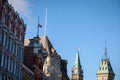 Top of Main clock tower of the center block of the Parliament of Canada, in Canadian Parliamentary complex of Ottawa, Ontario