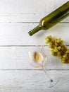 Picture on top of wine glass with wine, grapes, bottle Royalty Free Stock Photo