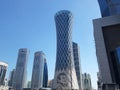 Picture of the Tornado Tower, also called the QIPCO Tower, a high-rise office skyscraper in the city of Doha, Qatar. The iconic bu