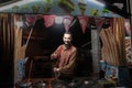 ISTANBUL, TURKEY - MAY 21, 2022: Selective blur on turkish ice cream seller, selling dondurma, a traditional version of the ice- Royalty Free Stock Photo