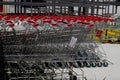 Picture of trolleys available for the clients at the entrance of a supermarket. Royalty Free Stock Photo