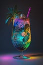 Picture of tropical cocktail glass in neon lights. Generative AI Royalty Free Stock Photo