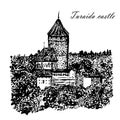 Picture Turaida castle sketch hand drawn illustration