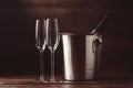 Picture of two empty wine glasses, bottle of wine Royalty Free Stock Photo