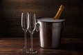 Picture of two empty wine glasses, iron bucket Royalty Free Stock Photo