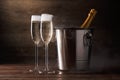 Picture of two wine glasses with sparkling wine, iron bucket Royalty Free Stock Photo