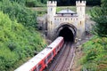 A train entering Clayton Tower tunnel in Sussex.