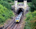 A train leaving Clayton Tower tunnel in Sussex.