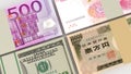 Picture of US, China, Japan and Euro banknotes,investment finance world exchange rate,cash in the financial system