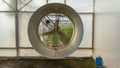 Picture of a ventilation fan in an agricultural greenhouse. Royalty Free Stock Photo