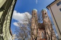 View of the church towers of the Frauenkirche in Munich, Germany