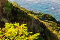 View from Diamond Head Crater summit to the coast with lighthouse, Honolulu, Oahu, Hawaii Royalty Free Stock Photo