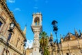 View on the Seville Cathedral from Plaza del Triunfo in Seville, Spain