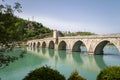 Mehmed Pasa Sokolovic bridge in spring. Also called Drina bridge, or Most na Drini, it is a medieval ottoman architecture bridge