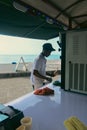 Ice cream seller at Lovina beach, Bali, Indonesia. Royalty Free Stock Photo