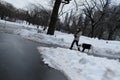 Walking with a dog in the Central Park