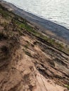 View of sand dunes from hilltop in state park in Michigan