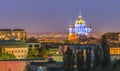 View of the evening city and the Intercession Cathedral of the city of Rivne, Ukraine.