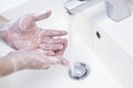 Washing hands rubbing with soap and water. Royalty Free Stock Photo
